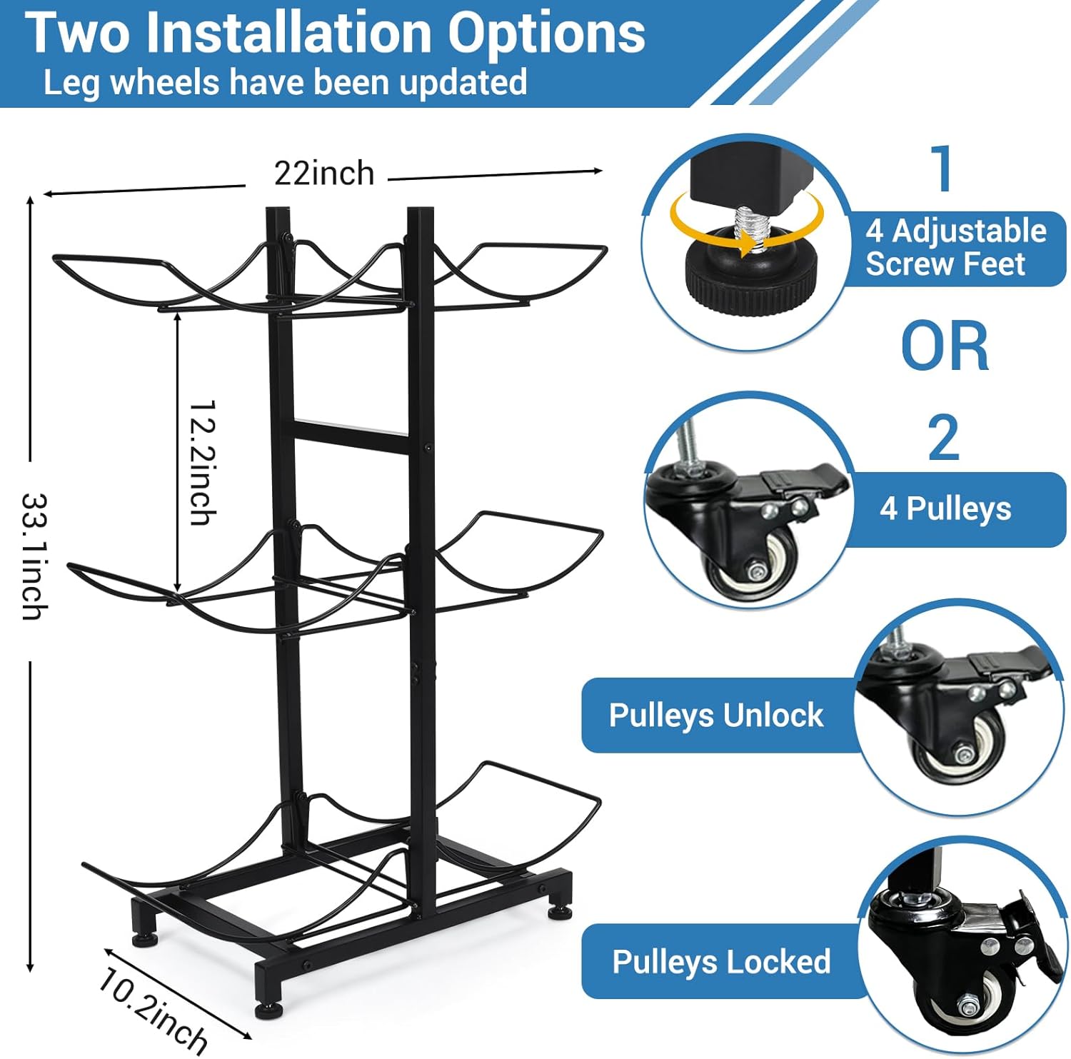 Soporte para botella de agua de 5 galones con 4 ruedas, soporte plegable resistente para jarra de agua de 3 niveles, soporte para jarra de agua de 5