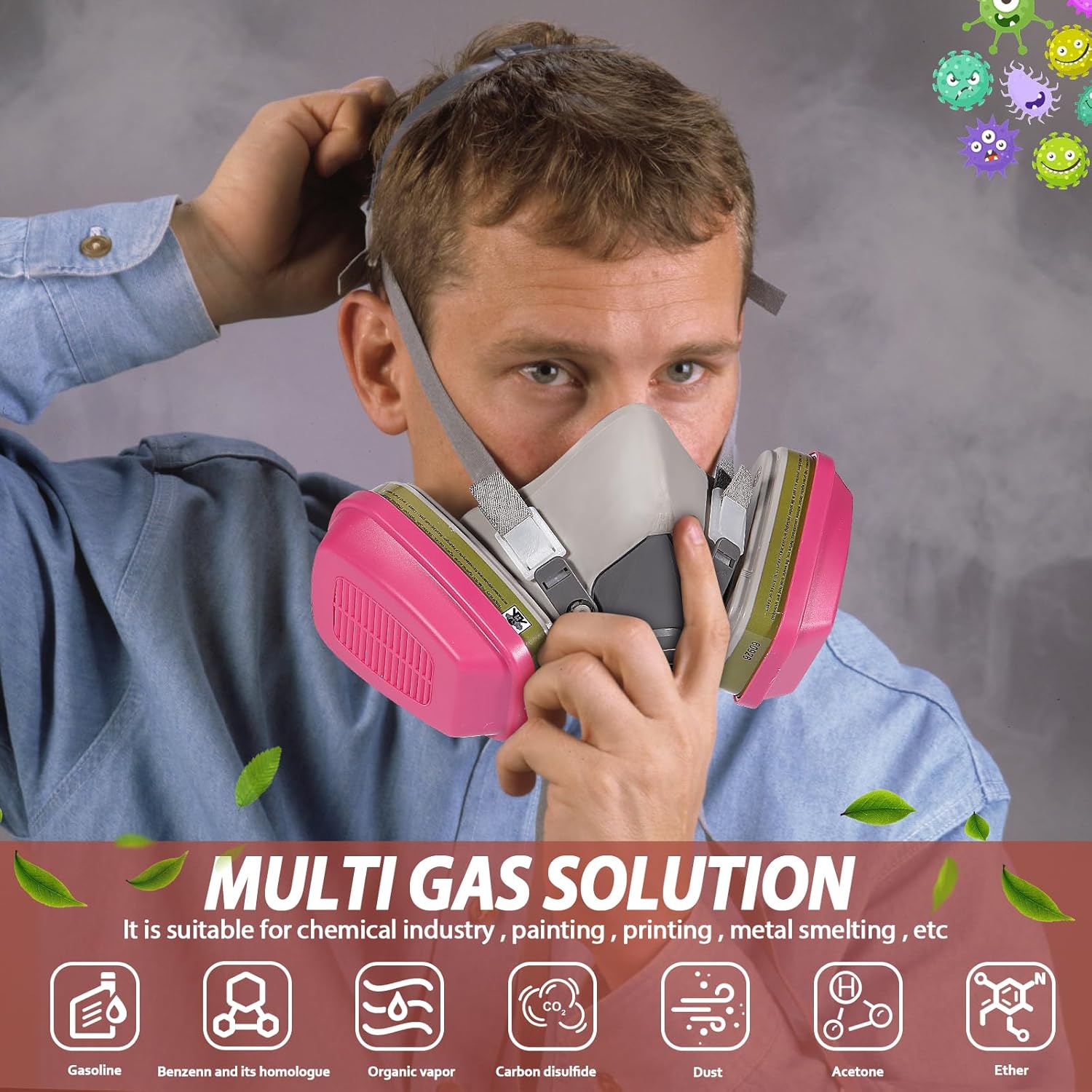 LJSXFI Máscara respiradora de gas de cara completa – Máscaras de gas con filtro de carbón activado 60926, contra polvo, gases, vapor orgánico