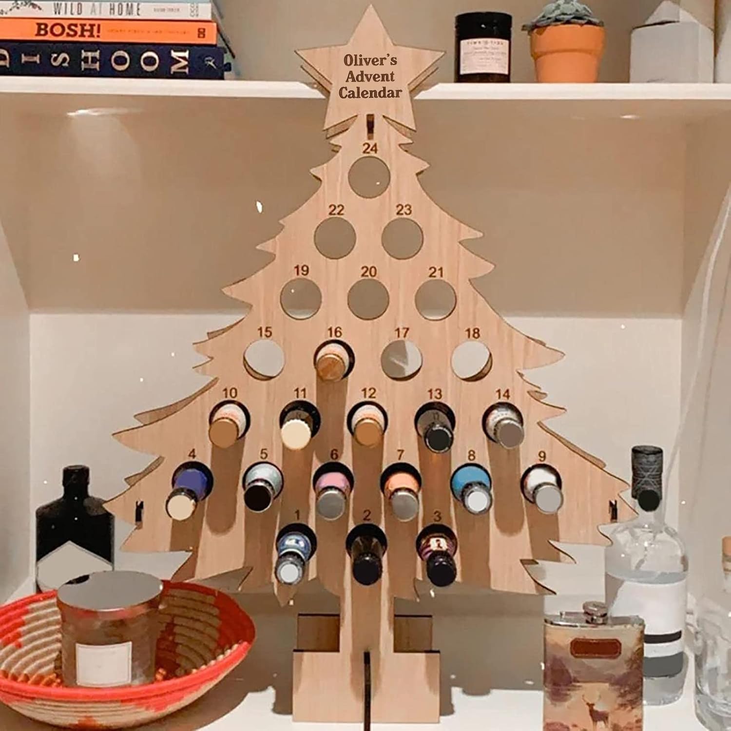 Estante de vino de cuenta regresiva de Navidad, adornos de madera, decoraciones artesanales, regalo de Navidad