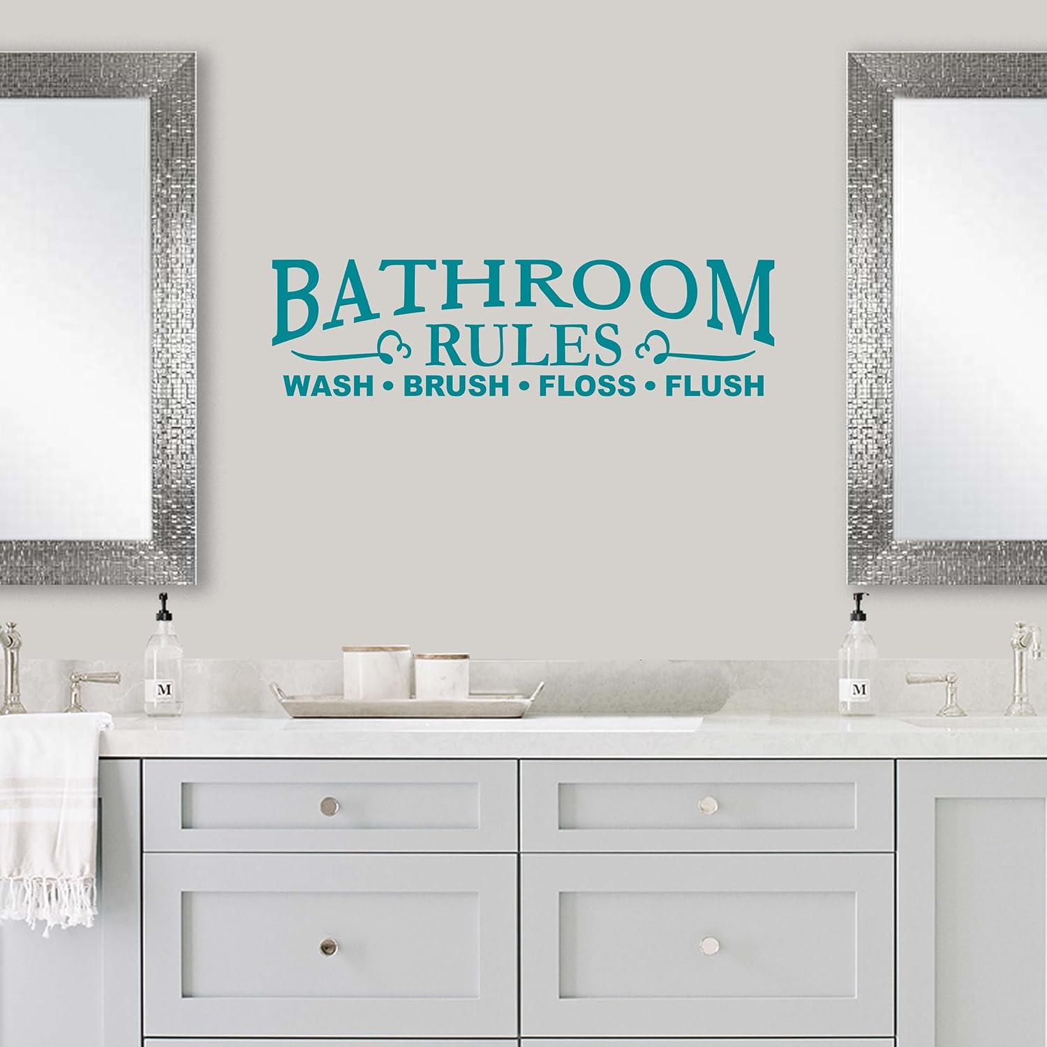 Adhesivo decorativo para pared de baño  Calcomanías de baño  Reglas de baño Cepillo de lavado de hilo dental para pared de baño  Verde azulado