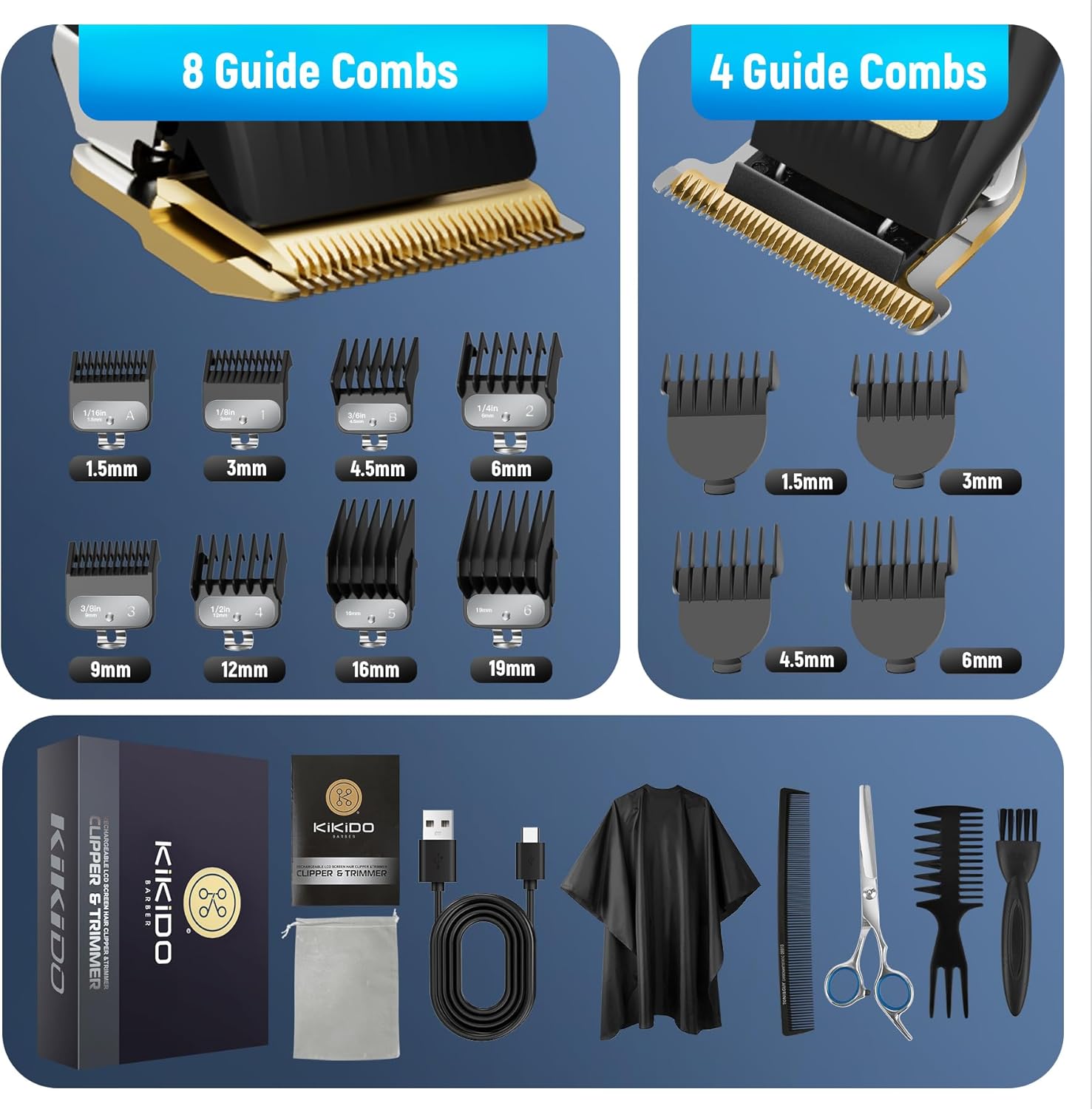 Cortapelos para hombres + kit de recortadora de hoja en T, recortadora de peluquería recargable con pantalla LCD y peines guía para cortar cabello,