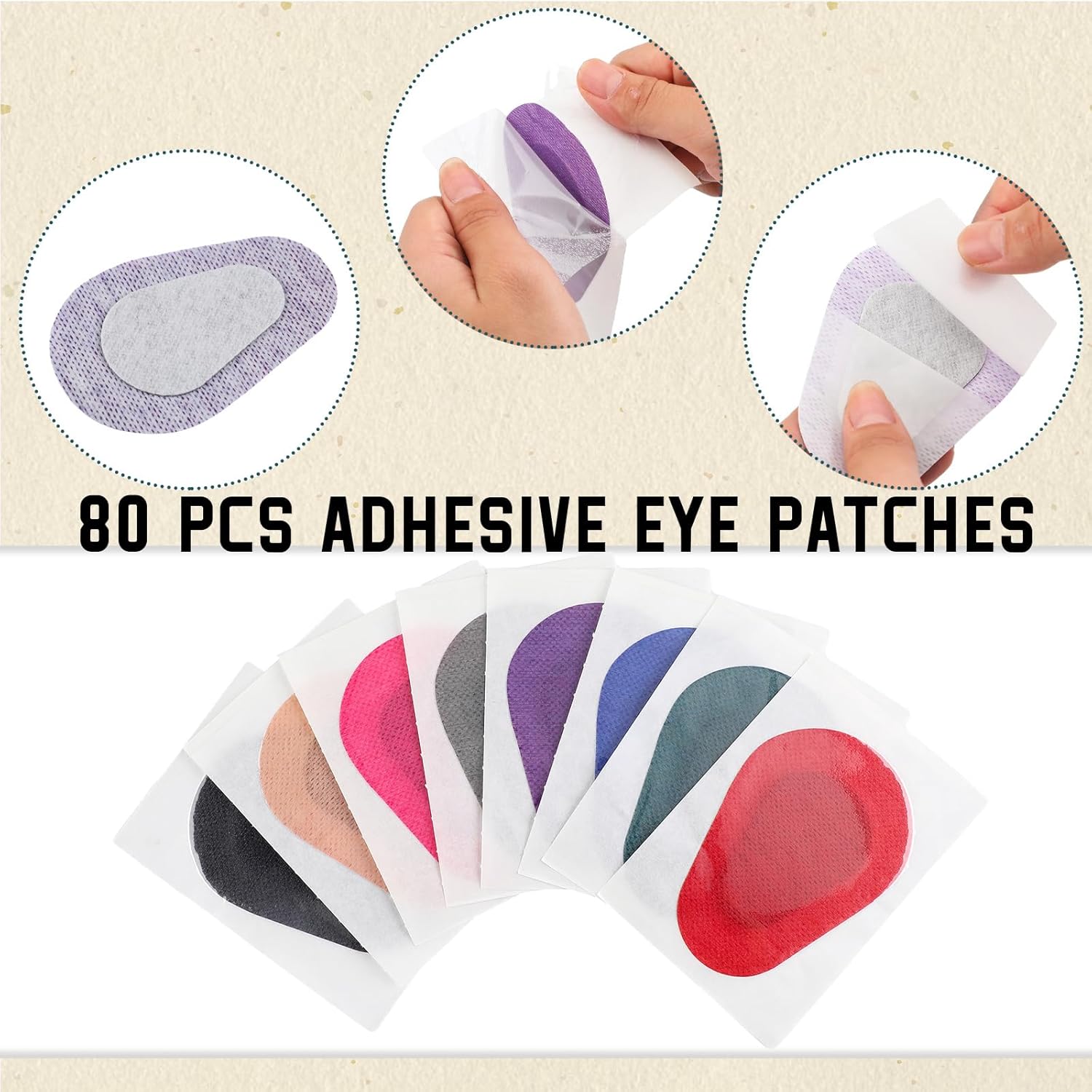 80 parches adhesivos para los ojos, almohadillas desechables para adultos, vendajes adhesivos sin látex (3.3 x 2.3 pulgadas, colores mixtos)