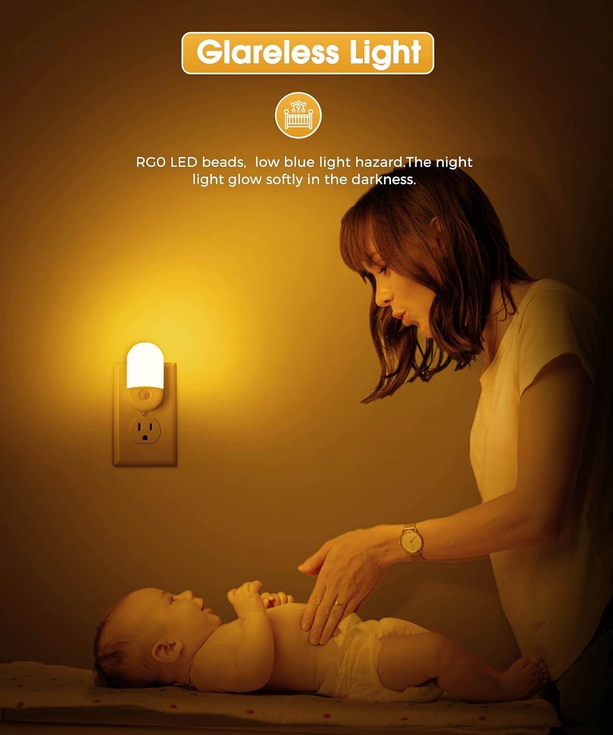 LOHAS – Lámpara de noche LED con enchufe para pared y sensor automático de luz, luz regulable, 0.6W, 3060lúmenes, 2000K, luz baja en color azul para