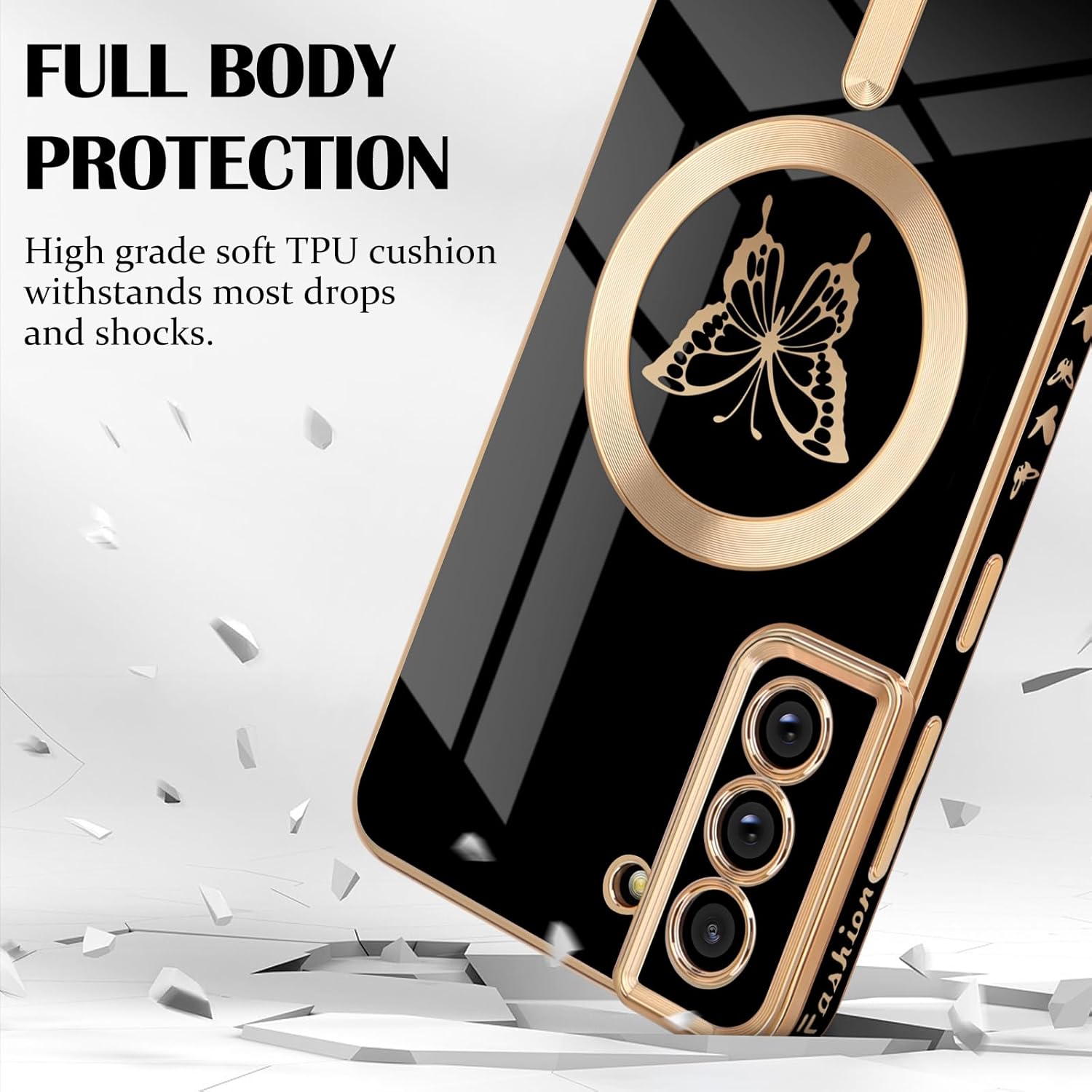 Funda magnética para Samsung Galaxy S21 Plus 5G, bonita funda con borde chapado en mariposa con MagSafe para mujeres, niñas y hombres, TPU suave, a