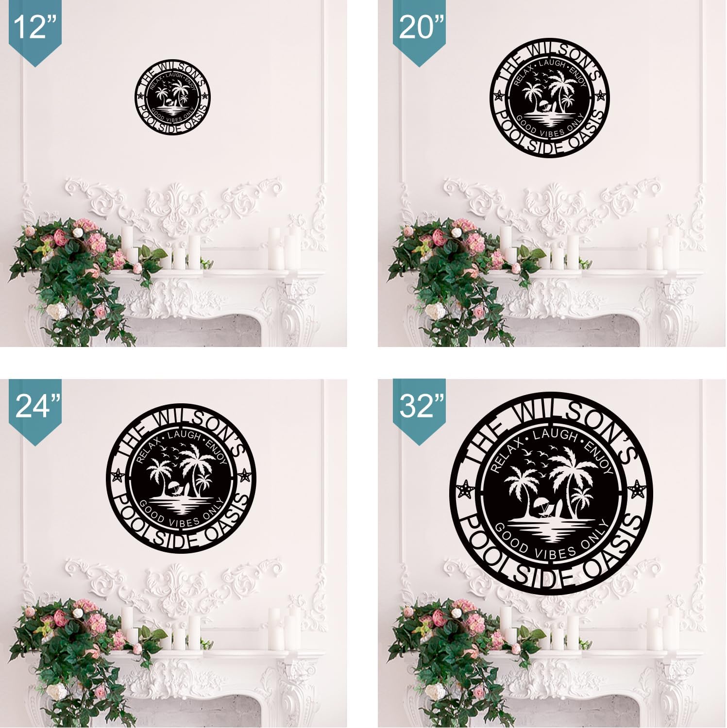 Letrero personalizado de paraíso junto a la piscina, letrero de nombre familiar de palmera, decoración junto a la piscina, letrero de apellido,