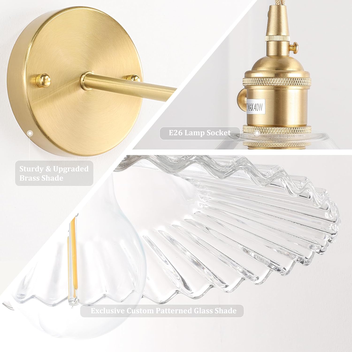 Apliques de pared vintage de 1 luz con patrón de sombra de loto transparente, cadena ajustable de cristal, luz dorada retro montada en la pared,