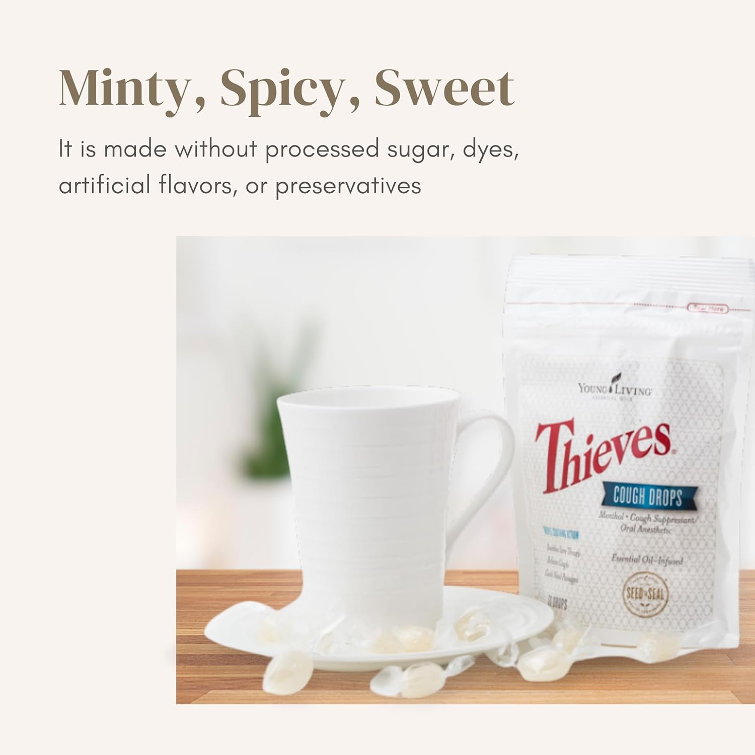 Thieves – Gotas para la tos con infusión de aceite esencial, alivio calmante para la tos y el dolor de garganta con la mezcla distintiva de Young
