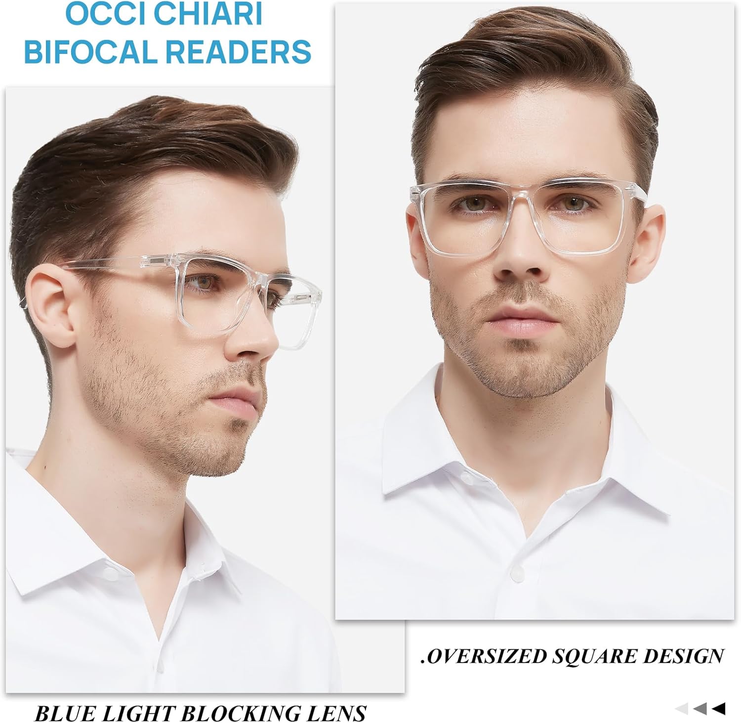 OCCI CHIARI Gafas de lectura bifocales para hombre, de gran tamaño, con bloqueo de luz azul, lectores 1.0 1.25 1.5 1.75 2.0 2.25 2.5 2.75 3.0 3.5