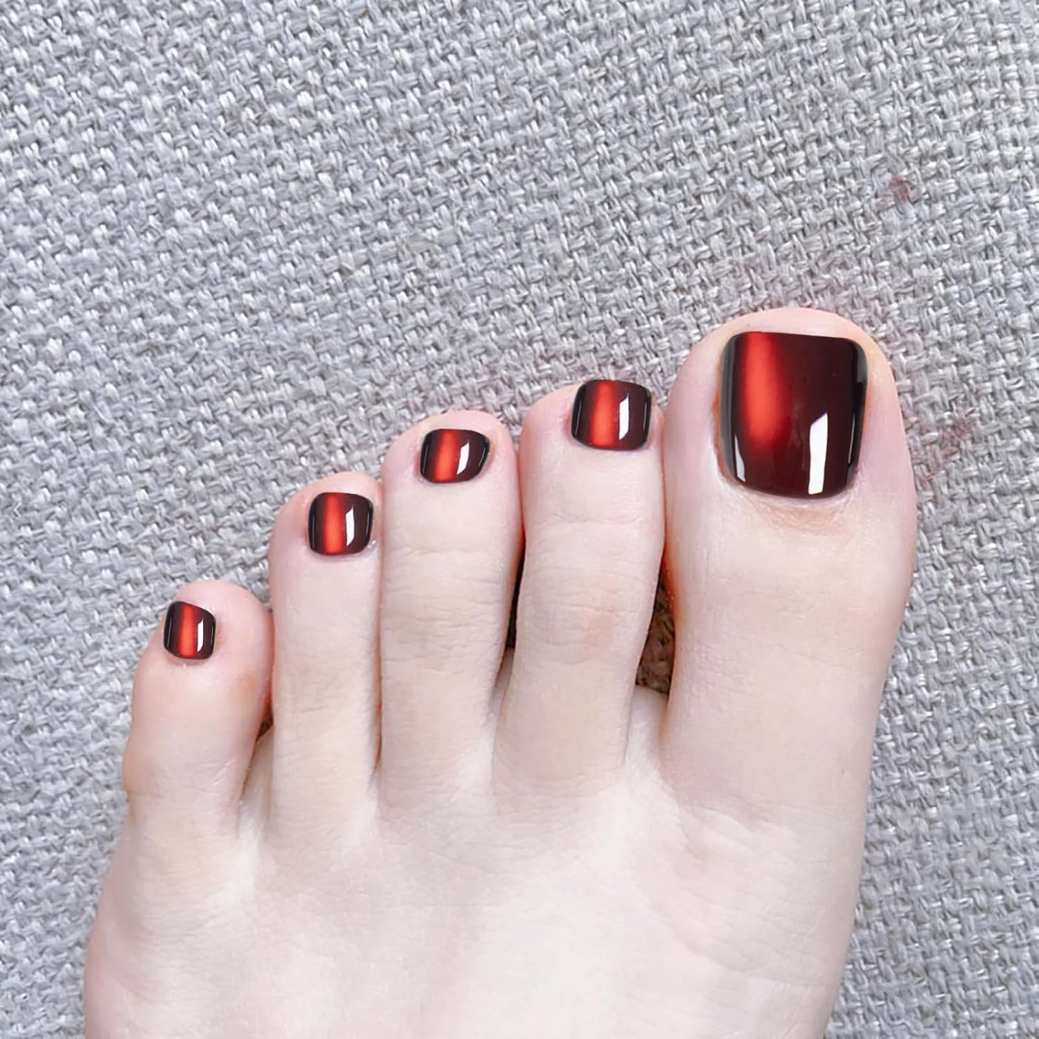 Uñas postizas hechas a mano, color rojo vino, uñas postizas cuadradas cortas con diseño de cobertura completa, acrílicas, lindas uñas de verano, 24