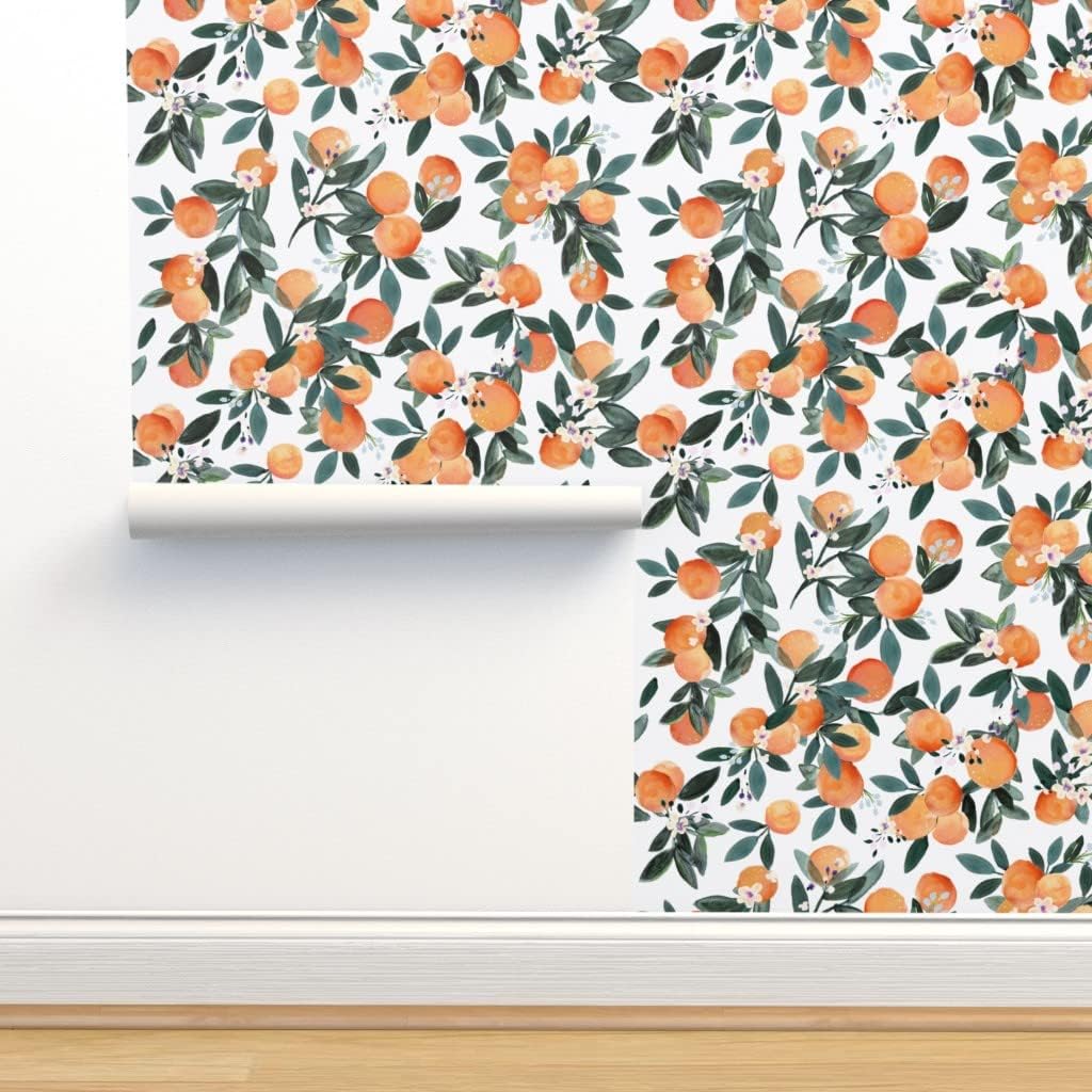 Spoonflower Papel tapiz autoadhesivo de 3 x 2 pies  Clementine White Oranges Frutas Cítricos Verano Tropical Pequeña Escala Clementinas Papel
