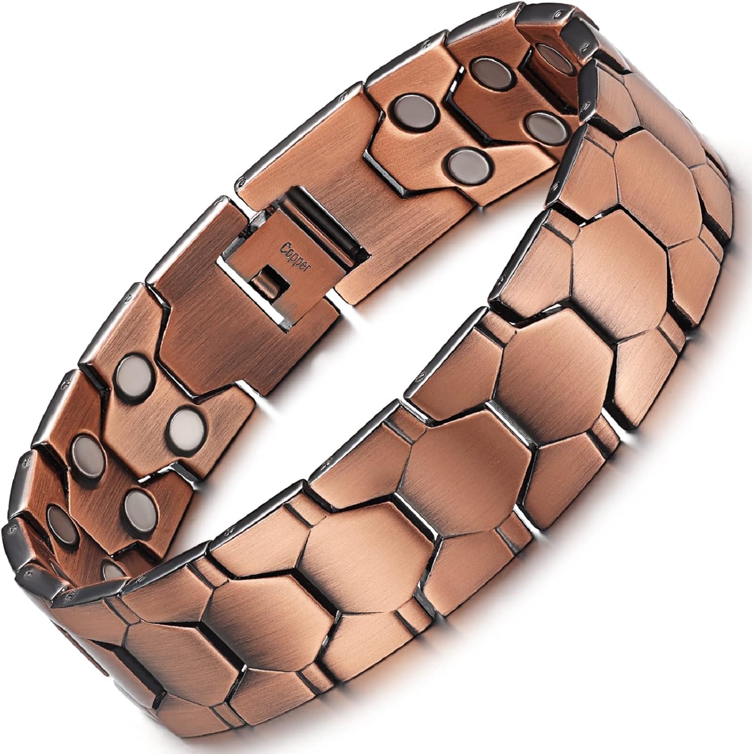 RainSo Pulsera de cobre puro 99.99% para hombres con imanes fuertes de doble fila, 3800 Gauss, joyería ajustable con herramienta de tamaño con caja