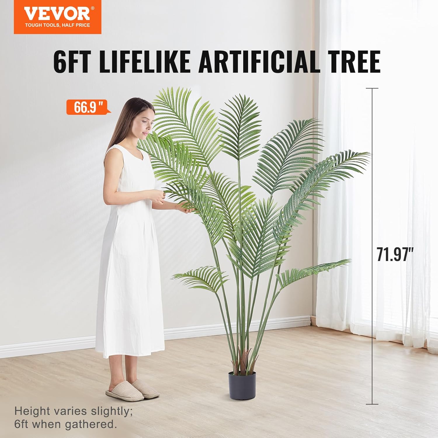 VEVOR Palmera artificial, planta sintética de 6 pies de alto, material de polietileno seguro y protección de inclinación anti-punta, planta de bajo