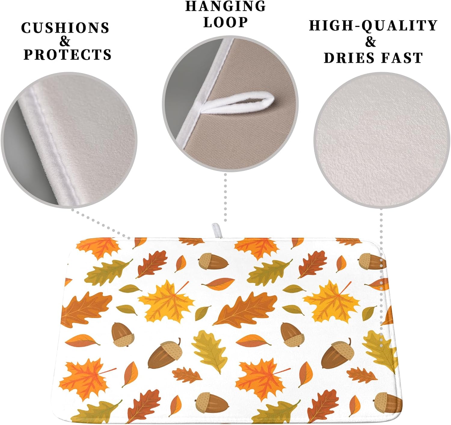 Kwlegh Tapete de secado de platos de hojas de otoño para encimera de cocina, tapete de secado de platos naranja de Acción de Gracias, tapete