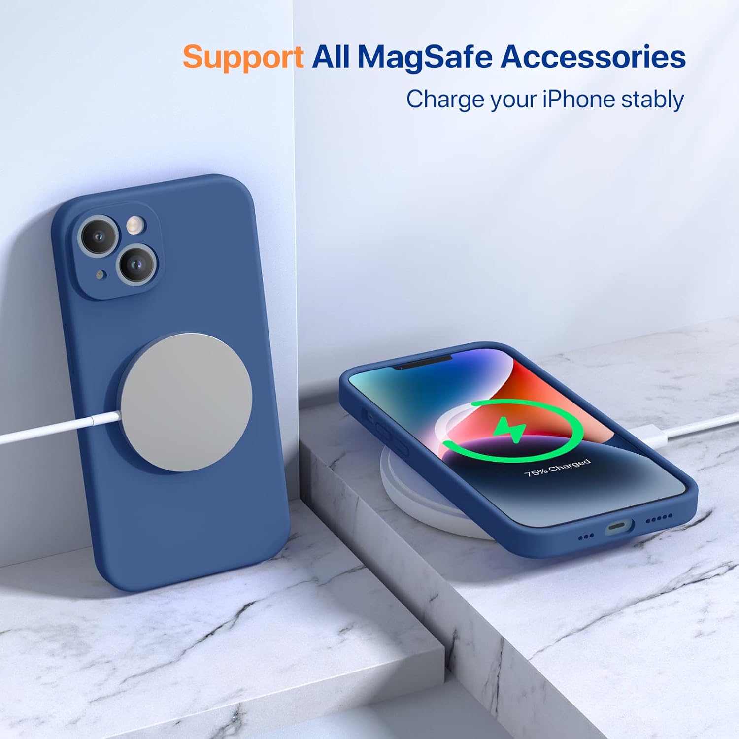 Miracase – Funda diseñada para iPhone 14, de silicona líquida a prueba de golpes, con protector de pantalla y forro de microfibra, protege mejor la