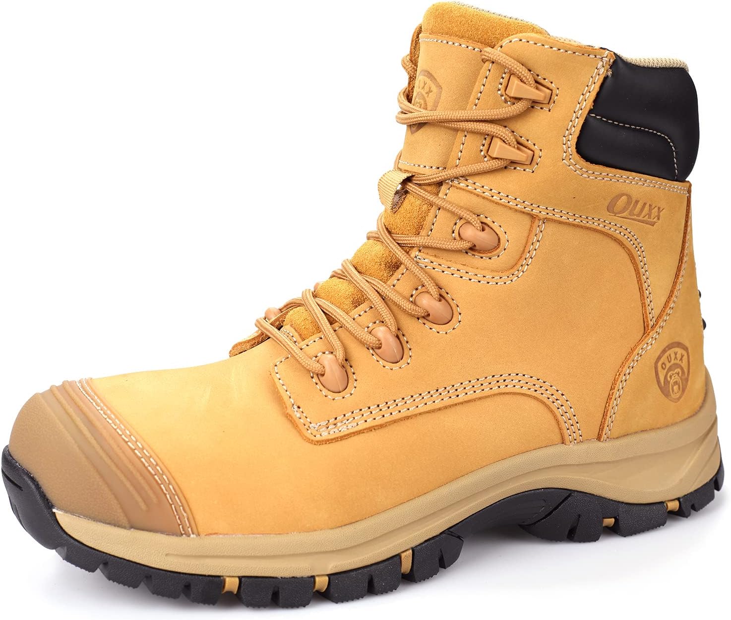 OUXX Botas de trabajo para hombres, impermeables, punta de acero YKK con cremallera antideslizante de cuero, a prueba de pinchazos, transpirables,