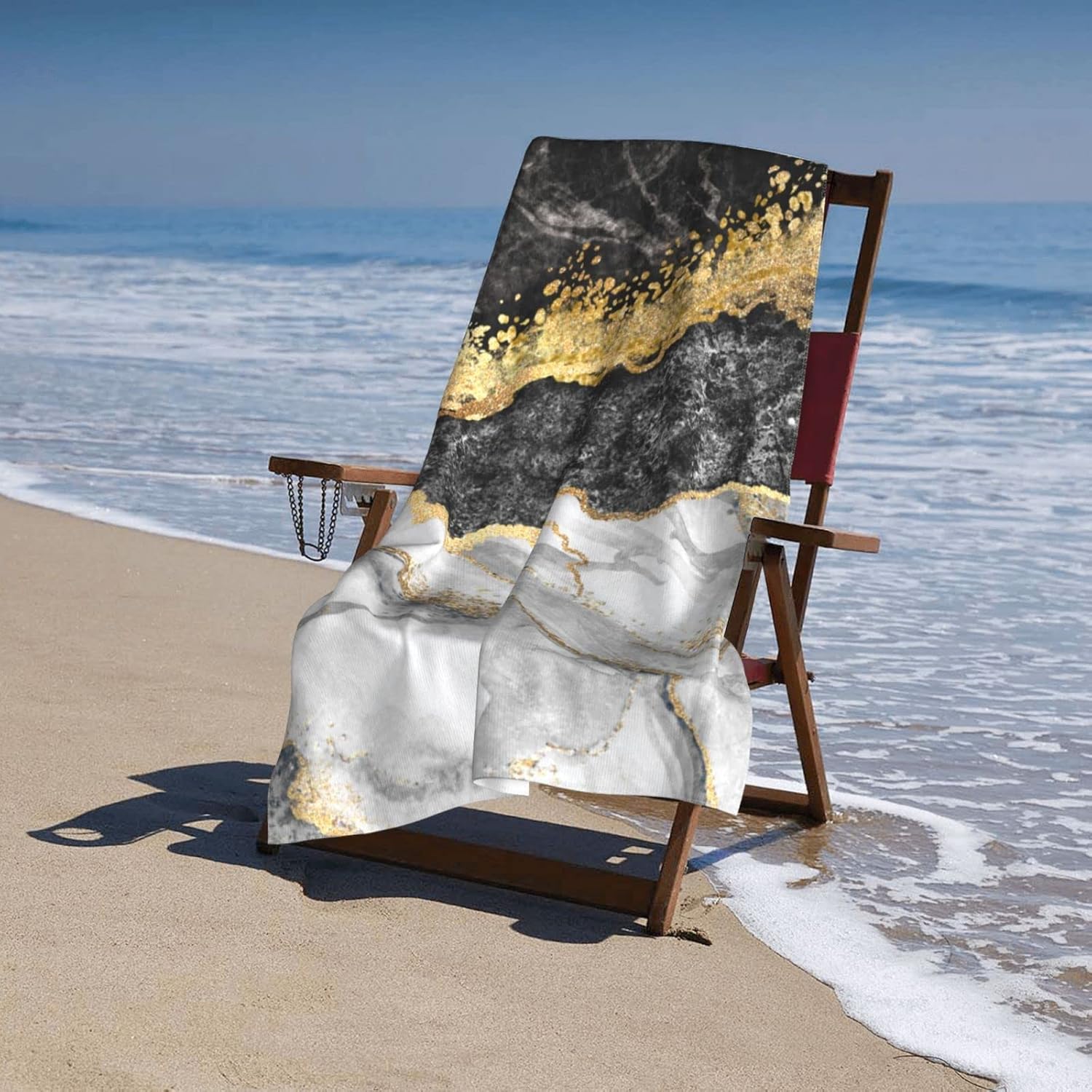 DADABULIU Toalla de baño con diseño abstracto de mármol negro, toallas de playa suaves y absorbentes, de secado rápido, toalla de calidad de hotel