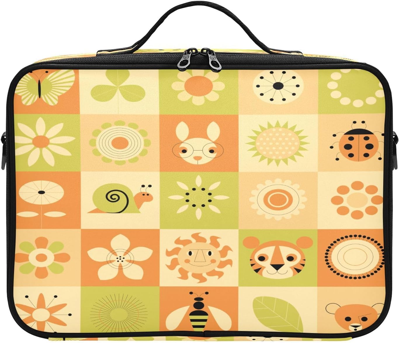 Animals and Floral Plaid Yellow cosmetic bag travel bag toiletry travel bags for toiletries portable makeup bag cosmetiquera de viaje para mujer for