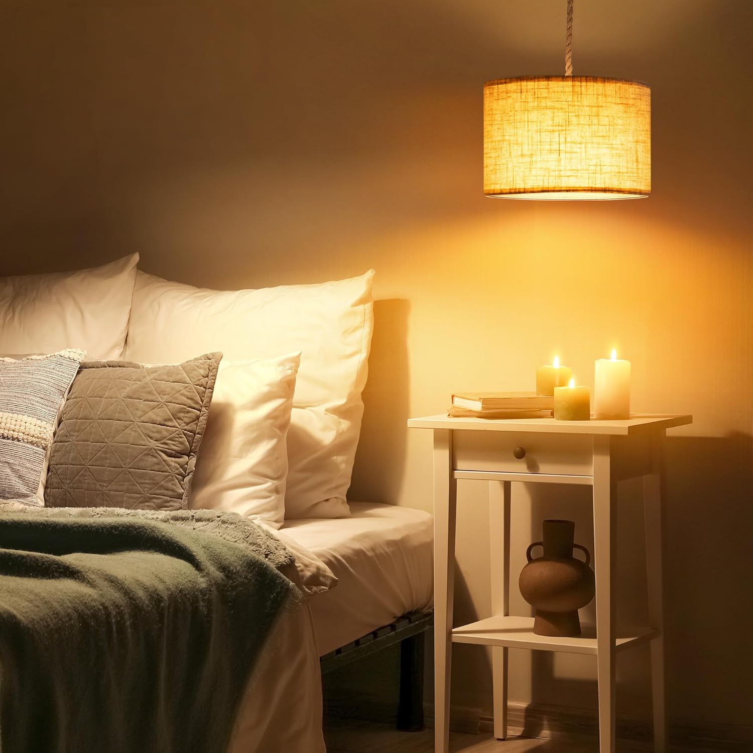 EDISHINE Paquete de 2 lámparas colgantes estilo bohemio enchufables, luces colgantes con cable de cuerda de cáñamo de 15 pies, pantalla de lámpara