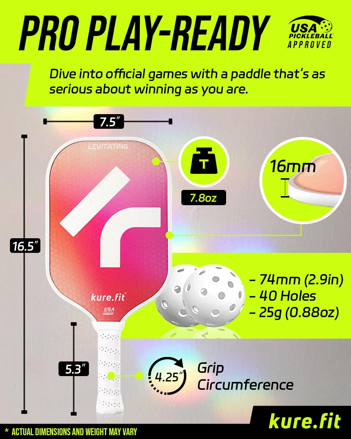 kure.fit Juego de paletas de pickleball, aprobado por USAPA, 4 bolas, almohadilla de entrenamiento, video tutorial de práctica, ligero, fácil