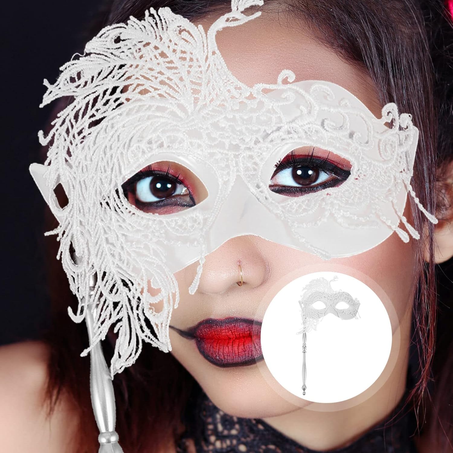 SOIMISS Máscara de mano de encaje para fiesta, corona, máscara para baile de máscaras, máscara veneciana de mascarada, trajes de juego de rol,