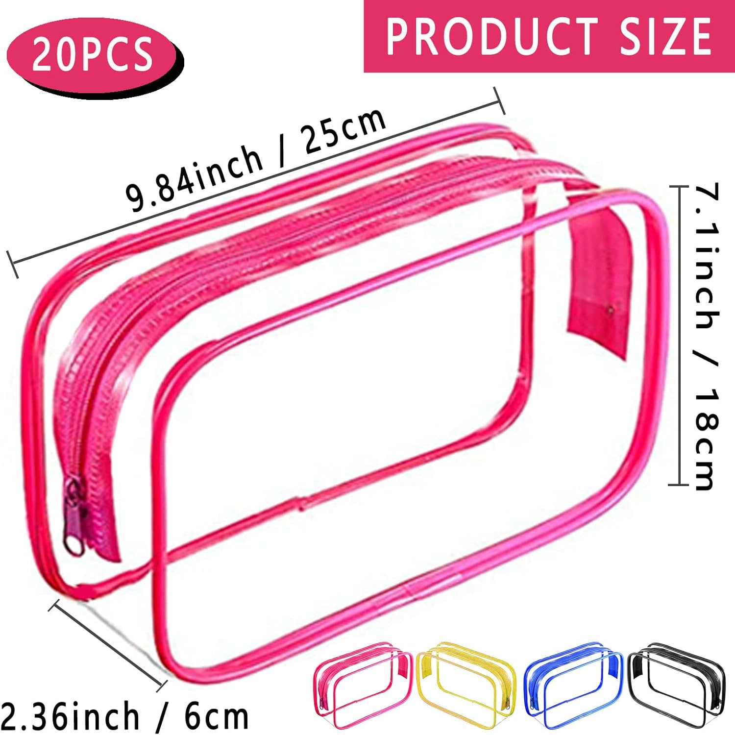 Bolsas de maquillaje transparentes, paquete de 20 bolsas de viaje transparentes con cremallera, bolsa de cosméticos transparente portátil, bolsa de