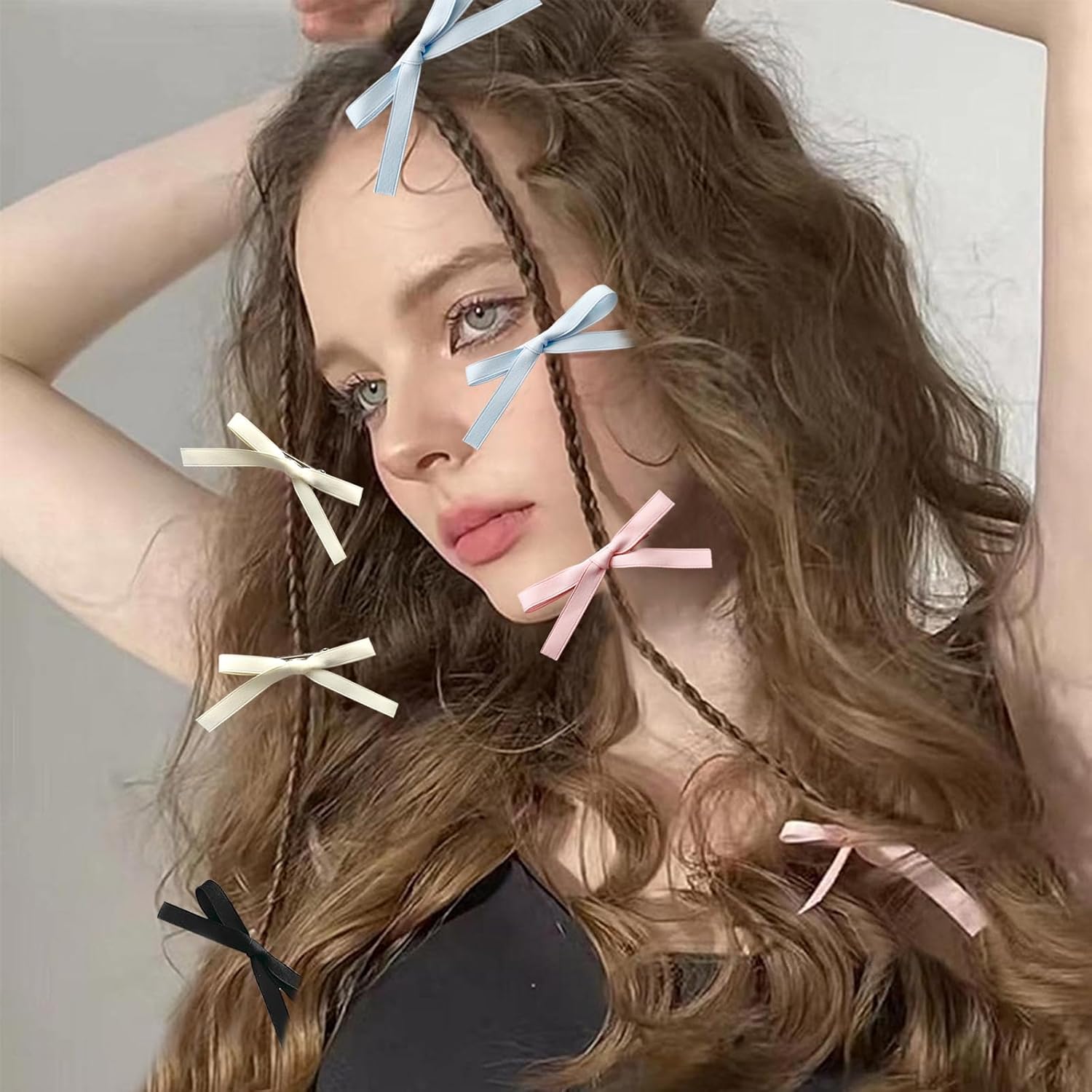8 pinzas para el cabello para mujer, lazos de satén con lazo, bonitos lazos para el cabello, accesorios para el cabello de color sólido para mujer