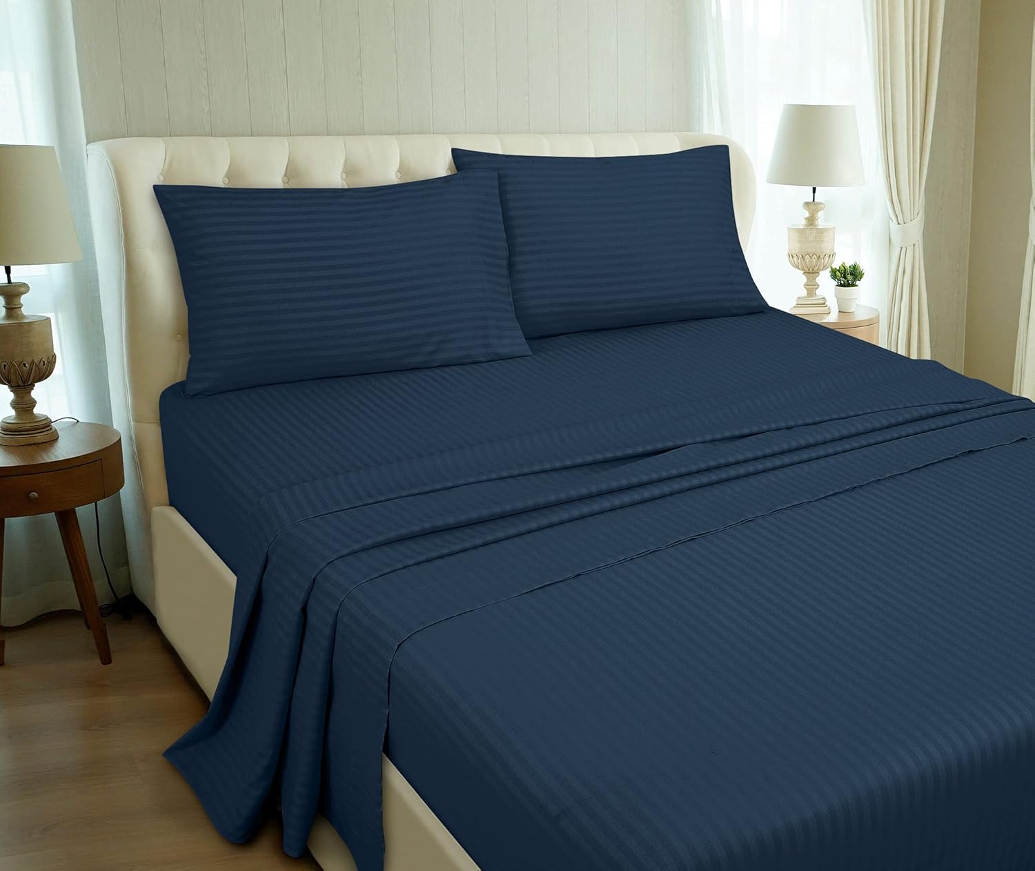 Royale Linen – Juego de sábanas a rayas, microfibra cepillada de 1800 hilos, 1 sábana bajera, 1 sábana encimera, 2 fundas de almohada, resistente a