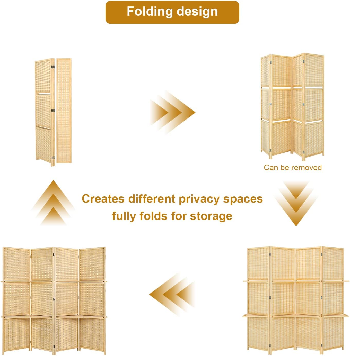 Salfanre Divisor de habitación con estantes, separadores de habitación y pantallas plegables de privacidad, divisor de habitación de bambú, divisor