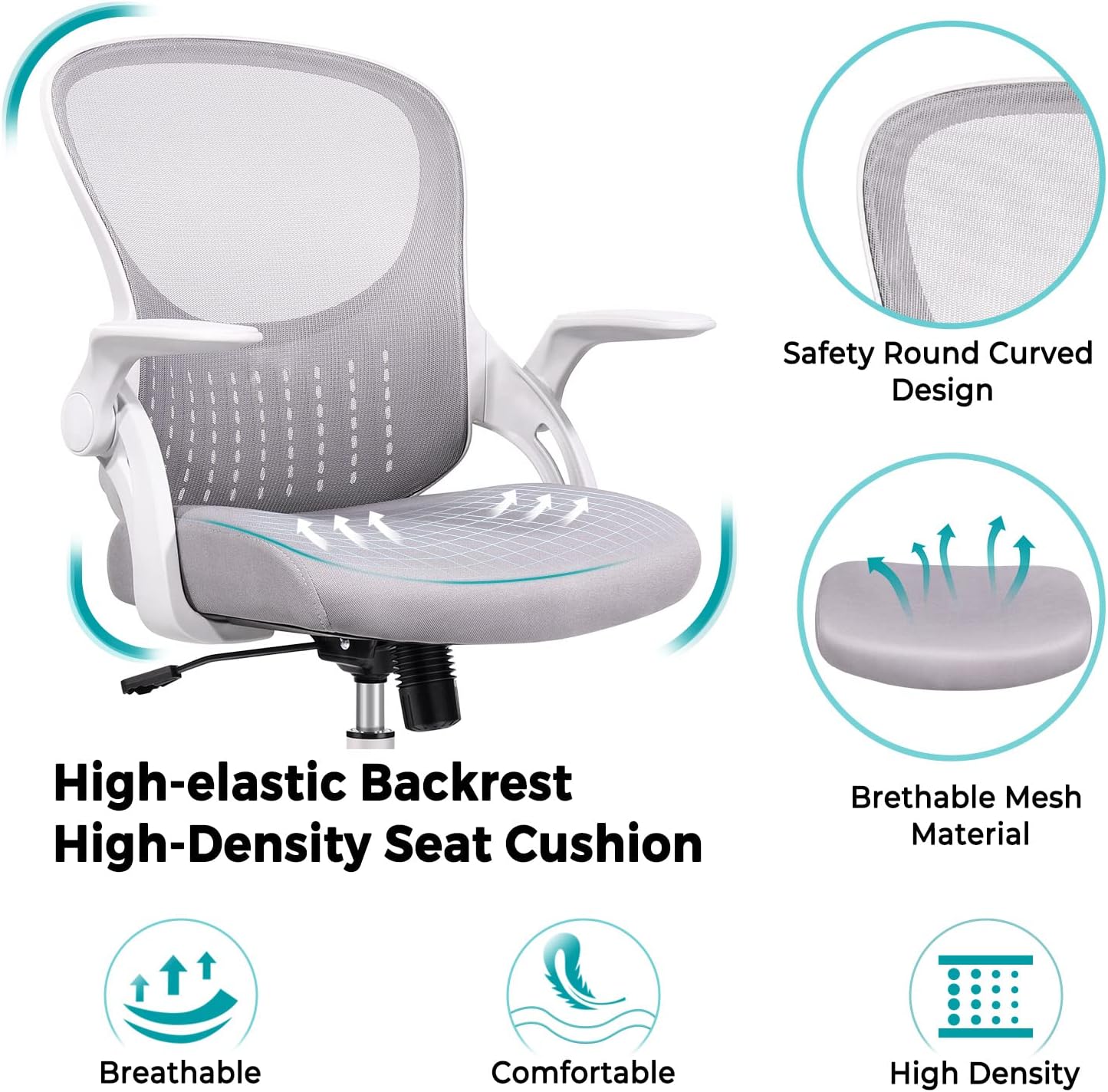 Silla de oficina en casa, silla de computadora de malla con respaldo medio, silla de escritorio ergonómica, silla giratoria de altura ajustable con