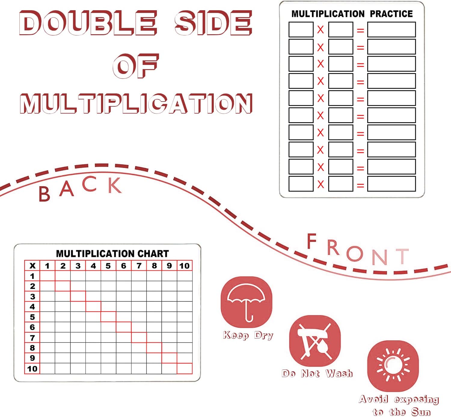 Tabla de división y multiplicación de borrado en seco, pizarra blanca, mesa lateral doble de 9 x 12 pulgadas, manipuladores de matemáticas, para