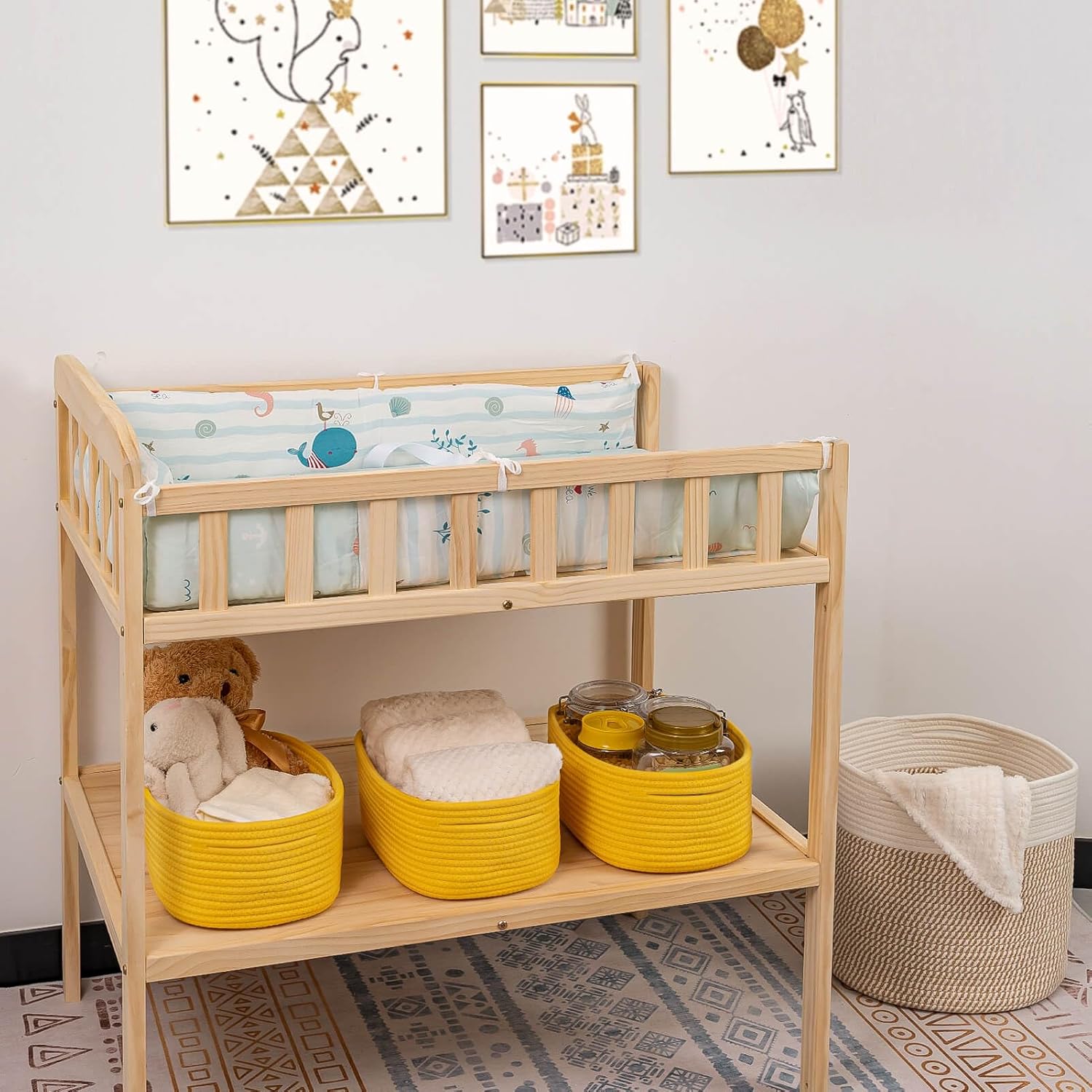CubesLand Cestas de almacenamiento tejidas con cuerda, canasta organizadora pequeña para el cuarto de bebé, contenedores rectangulares de