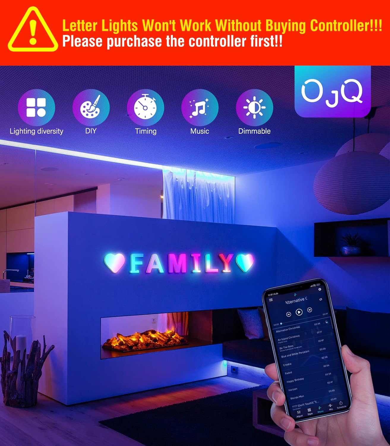 Luces LED con letras RGB, letras iluminadas con brillantina del alfabeto, sincronización de música, letras que cambian de color, para regalo de