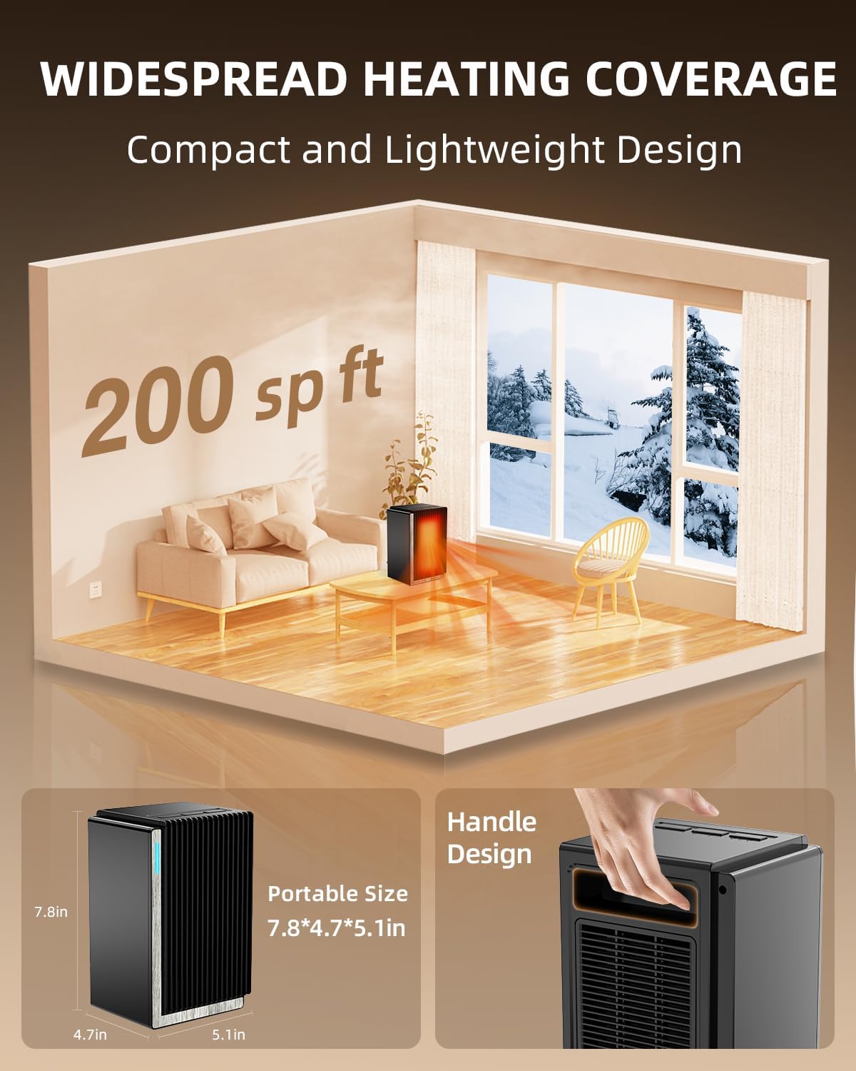 BZGG Calentador de espacio, pequeños calentadores eléctricos portátiles de 1200 W800 W, temporizador de 246 horas, calentamiento rápido, protección