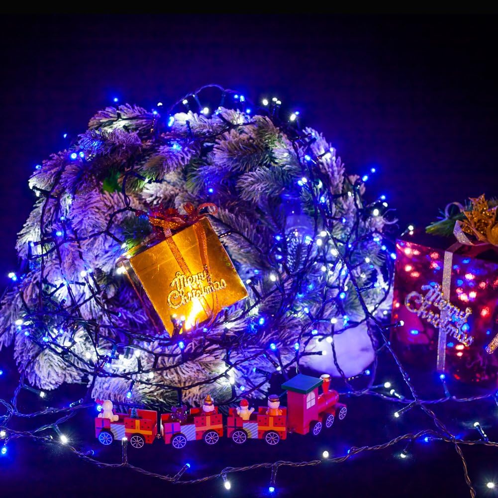 WISD Guirnalda de luces de Navidad de 400 luces LED de 75 pies para interiores y exteriores, luces decorativas con enchufe para árbol de Navidad,