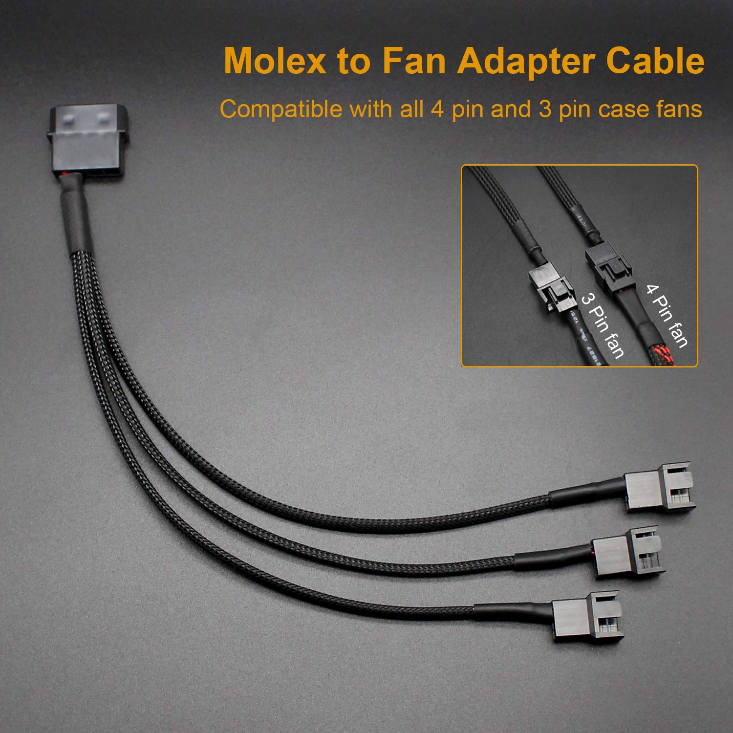 Paquete de 2 adaptadores Molex a ventilador de 3 pines o 4 pines, carcasa de computadora, cable divisor de alimentación de 10 pulgadas