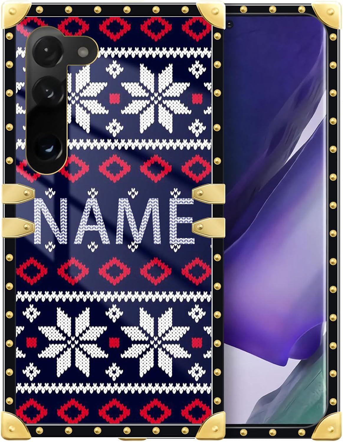 DAIZAG Funda de teléfono azul con diseño de copos de nieve de Navidad, diseño cuadrado dorado para funda de regalo, compatible con Samsung Galaxy
