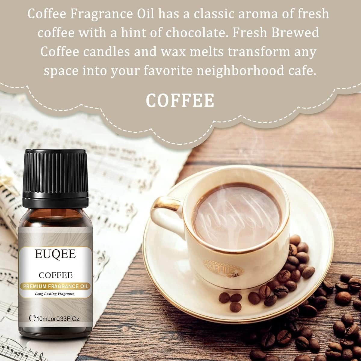 Juego de 6 aceites esenciales de fragancia prémium para cafetería, 0.3 onzas líquidas, café, pastel de café, chocolate, crema de coco, coco y
