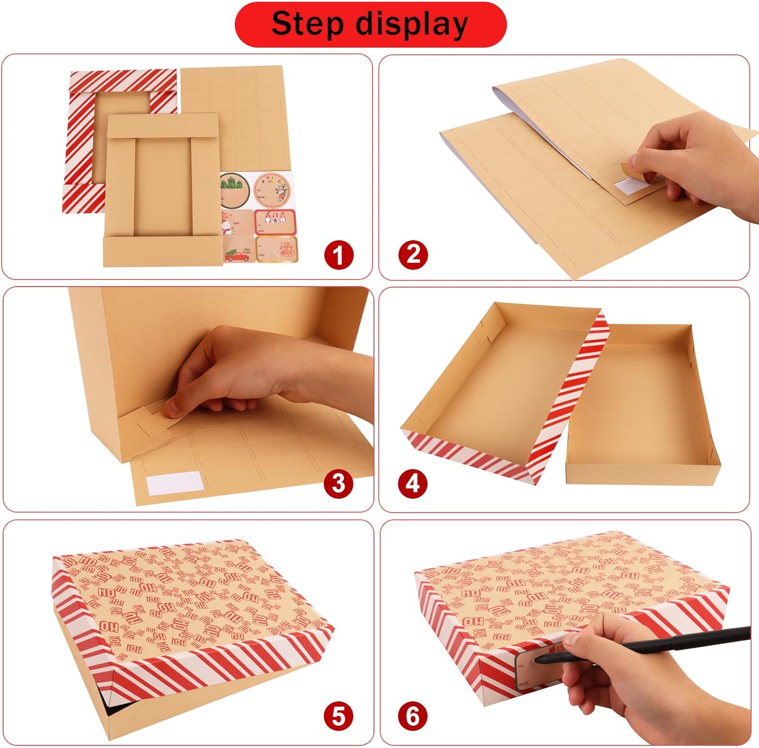 POPGIFTU 18 cajas de Navidad de papel kraft con tapas para regalos (4 tamaños y 18 diseños), cajas de regalo de Navidad a granel con etiquetas