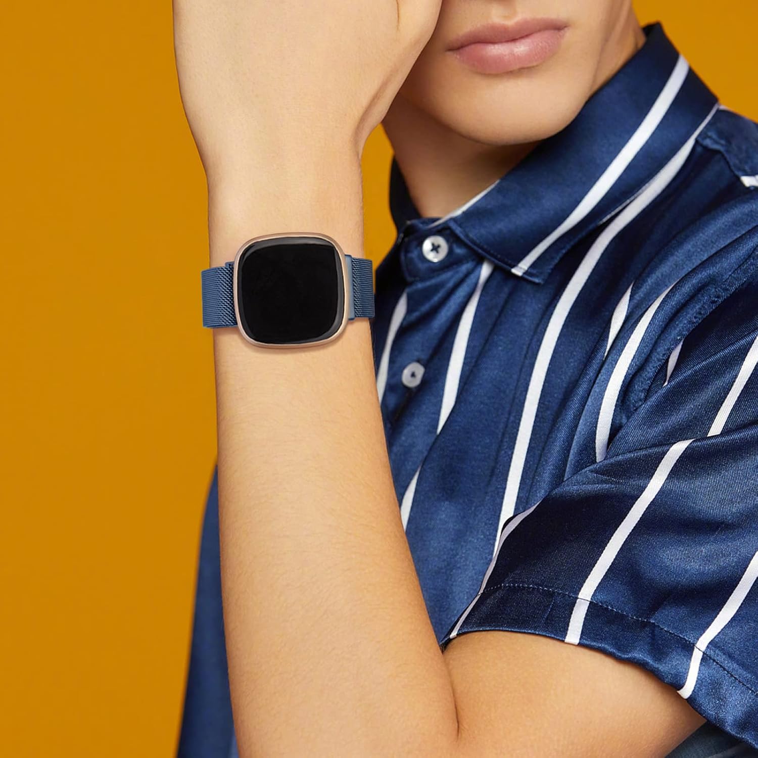 Vanjua Correa de metal para Fitbit Sense 2  Sense Bands, Fitbit Versa 4  Versa 3 bandas para mujeres y hombres, correa de repuesto magnética de