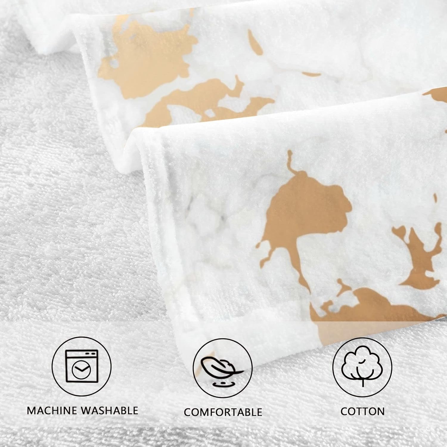 ALAZA Juego de 2 toallas de mano fluidas de mármol gris blanco dorado para baño, toallas de baño suaves 100% algodón, toallas de baño decorativas de