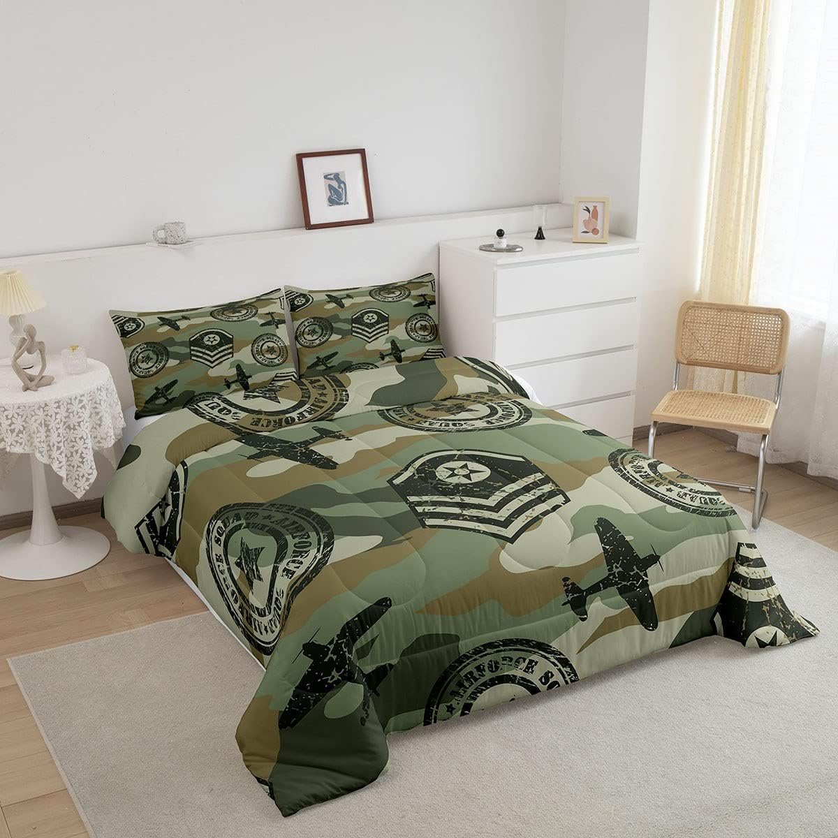 Juego de edredón de camuflaje de avión para niños, juego de ropa de cama con decoración de avión de camuflaje para adolescentes y niños, edredón de