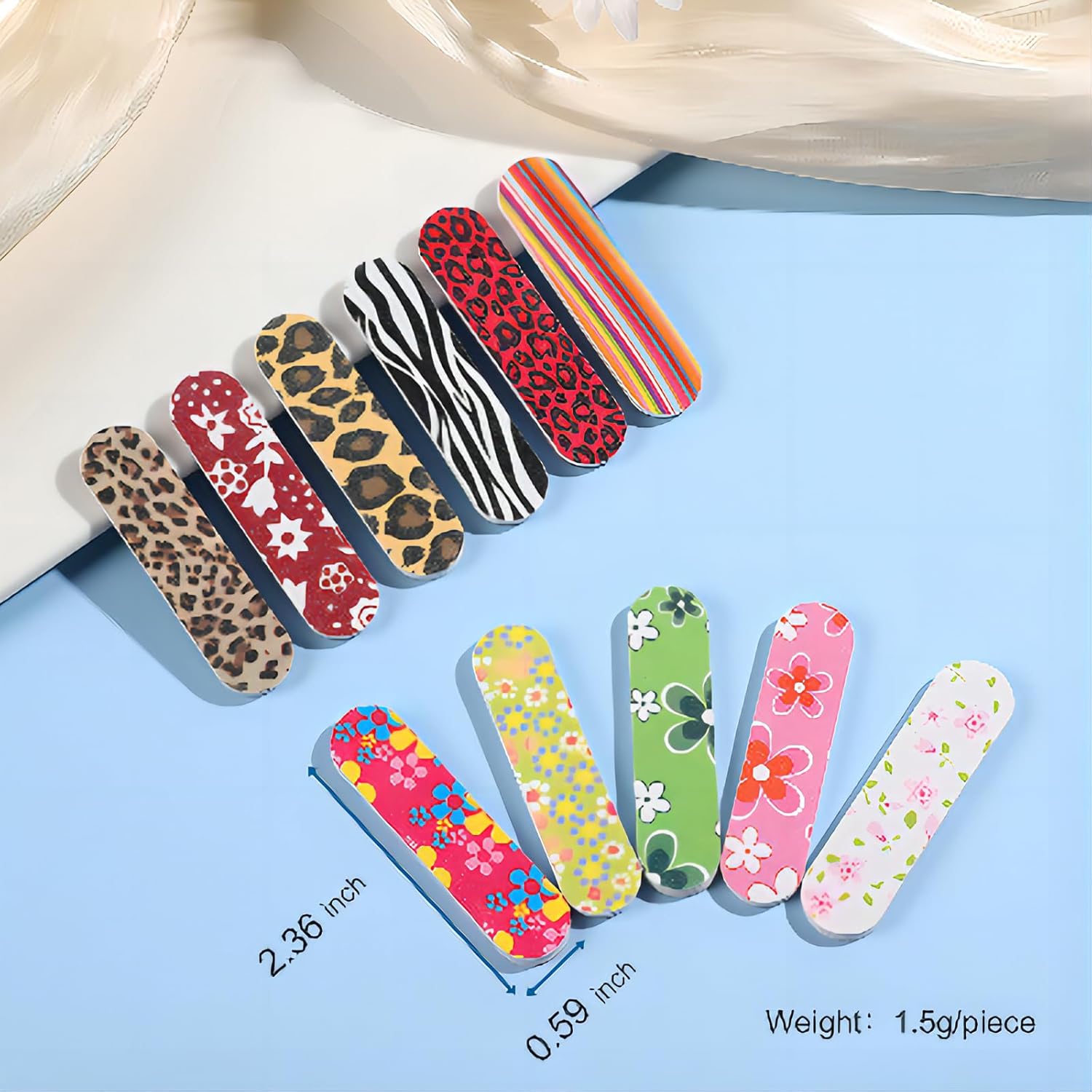 80 limas de uñas desechables de doble cara para uñas, mini lima de uñas arcoíris, limas de uñas florales coloridas, a granel para uso en el hogar y