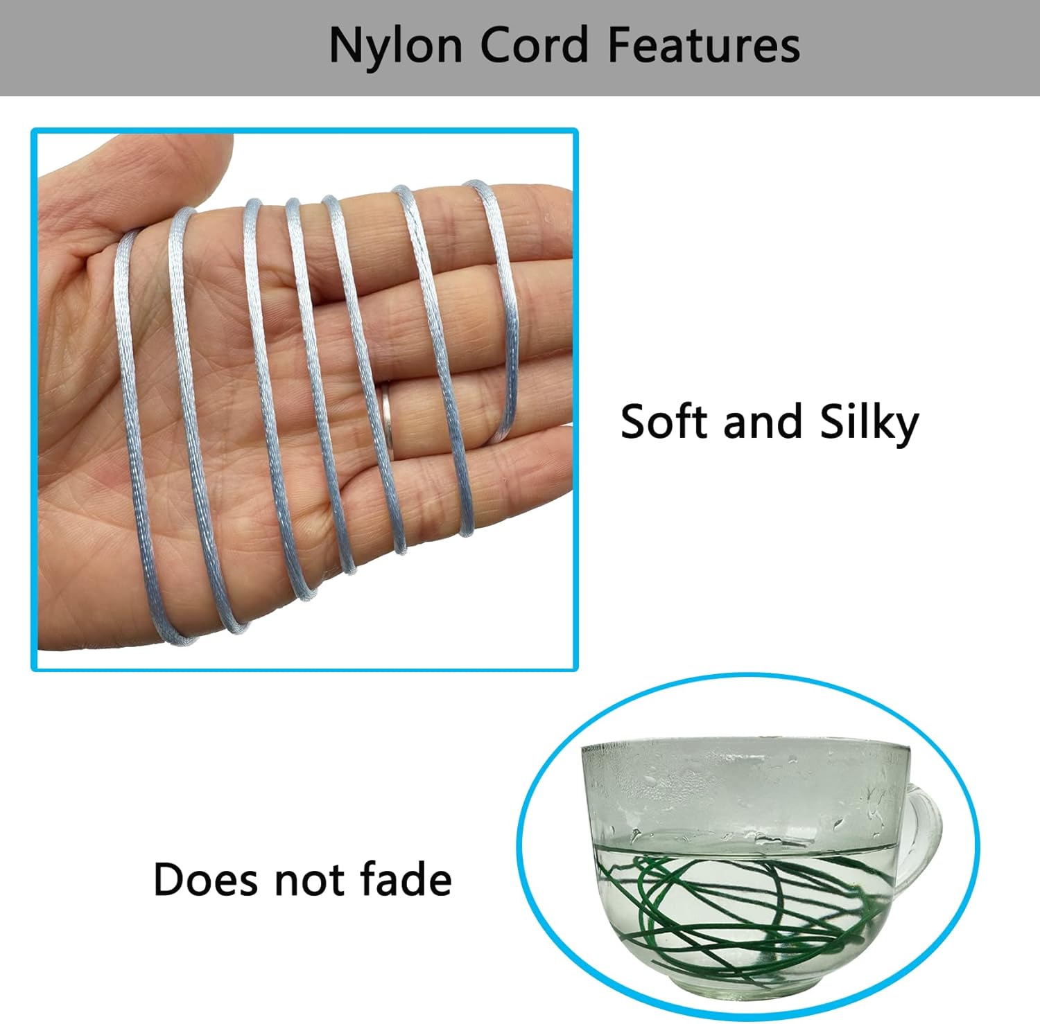 Cordón de nailon azul claro de satén de 0.079 in x 109 yardas, cordón de seda satinada para pulseras, collares, fabricación de joyas, nudos chinos,