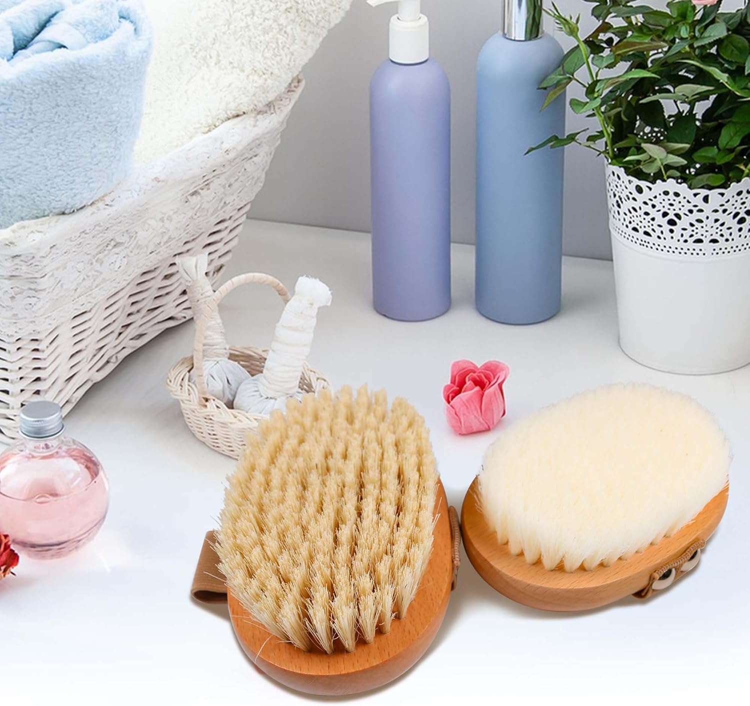 OWIIZI Cepillo corporal de cepillado en seco con cerdas veganas suaves, exfoliante de madera antideslizante para exfoliación húmeda o seca,