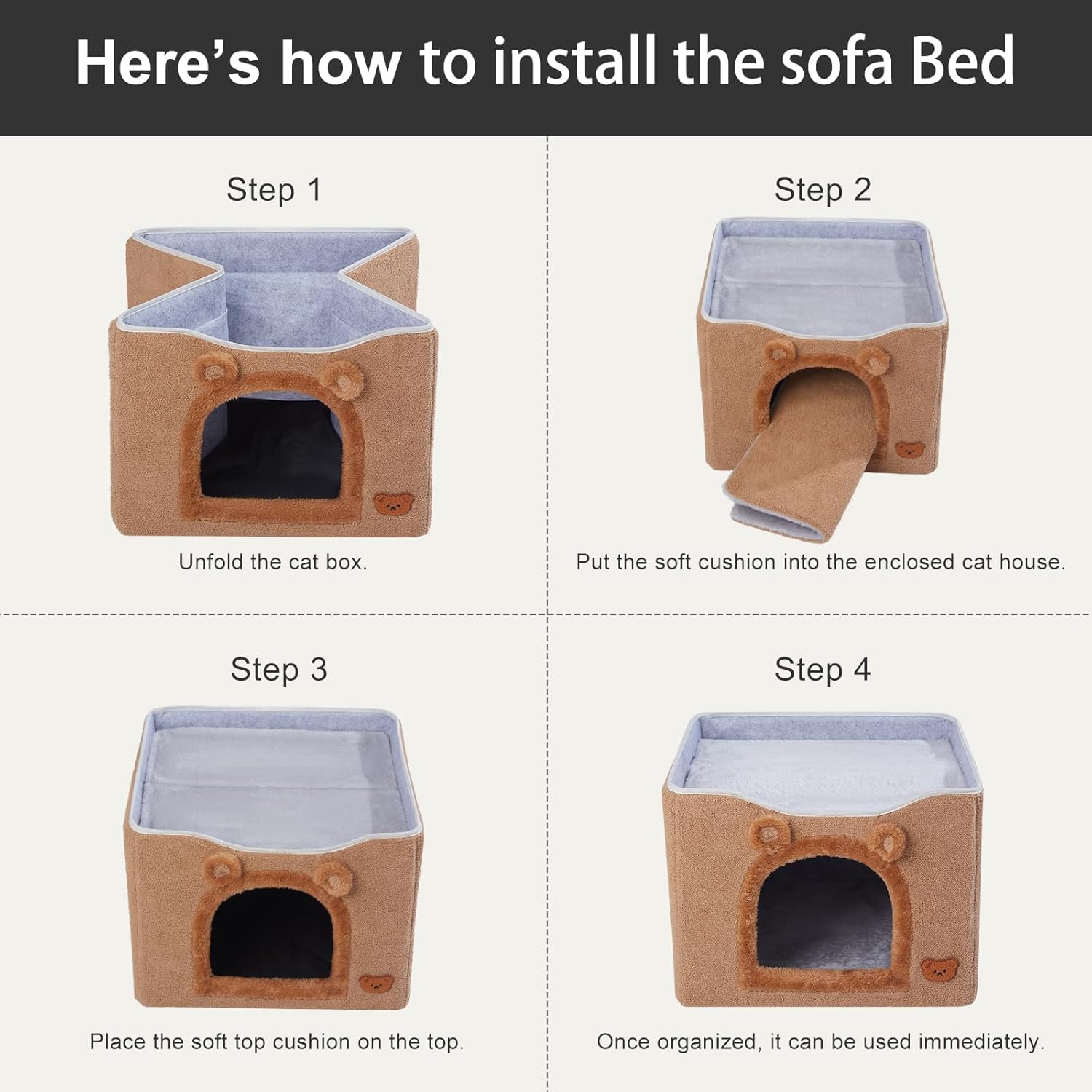 Jiupety Casa para gatos con rascador de gatos, casas para gatos de interior, cueva interior para gatos y gatos grandes de hasta 20 libras, color