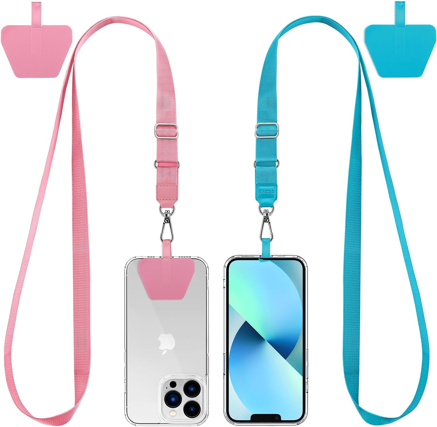 CACOE Alargado Paquete de 2 cordones para teléfono, 2 correas ajustables para el cuello, 2 parches, cordones universales cruzados para teléfono