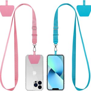 CACOE Alargado Paquete de 2 cordones para teléfono, 2 correas ajustables para el cuello, 2 parches, cordones universales cruzados para teléfono CACOE Alargado Paquete de 2 cordones para teléfono, 2 correas ajustables para el cuello, 2 parches, cordones universales cruzados para teléfono