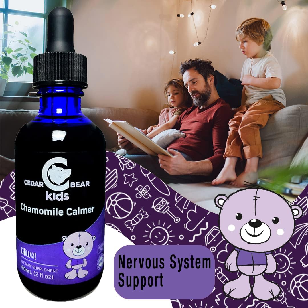 Calmante Manzanilla para niños, diseño de oso de hierbas líquido Suplemento por de cedro naturales, 2 onza, Marrón, 1