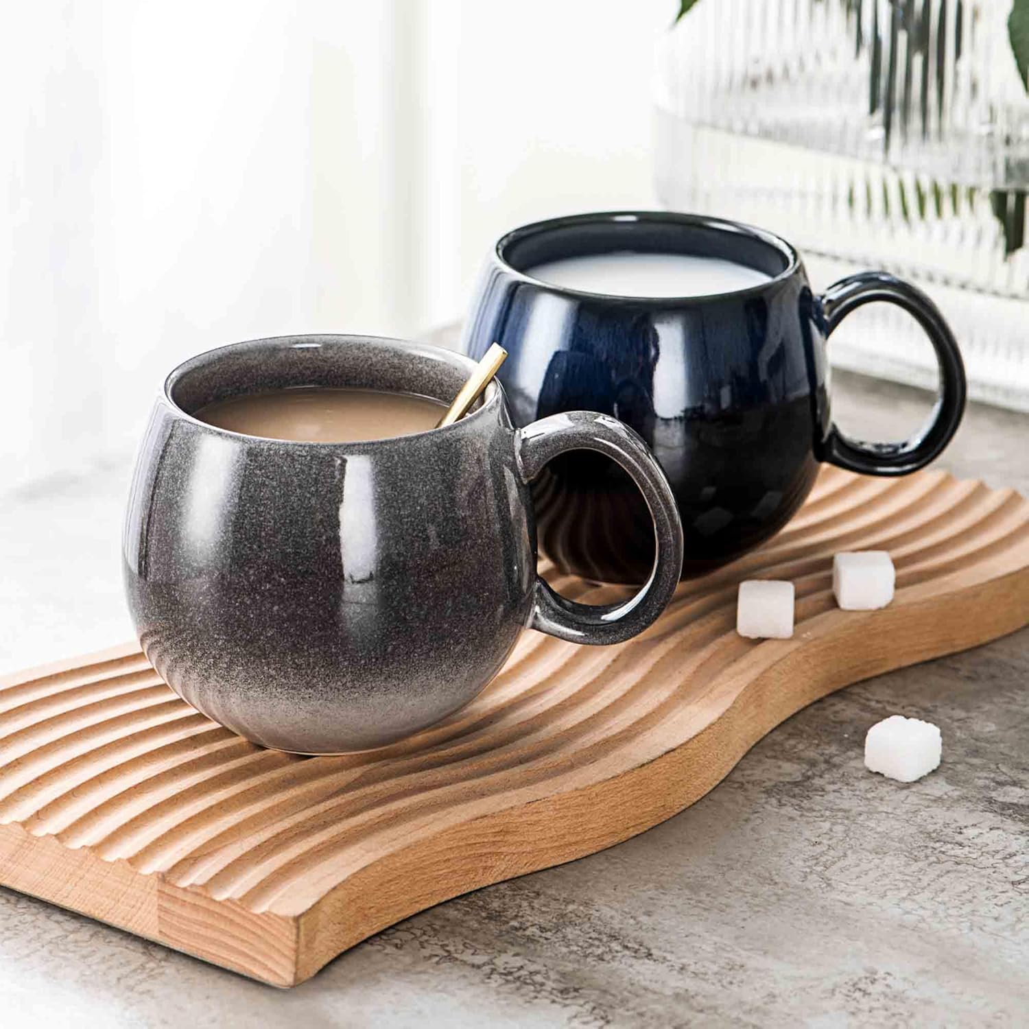 UNICASA Juego de 4 tazas de café, tazas de cerámica jumbo de 18 onzas, cereales de porcelana, tazas de sopa con asas para café, té, leche, café con