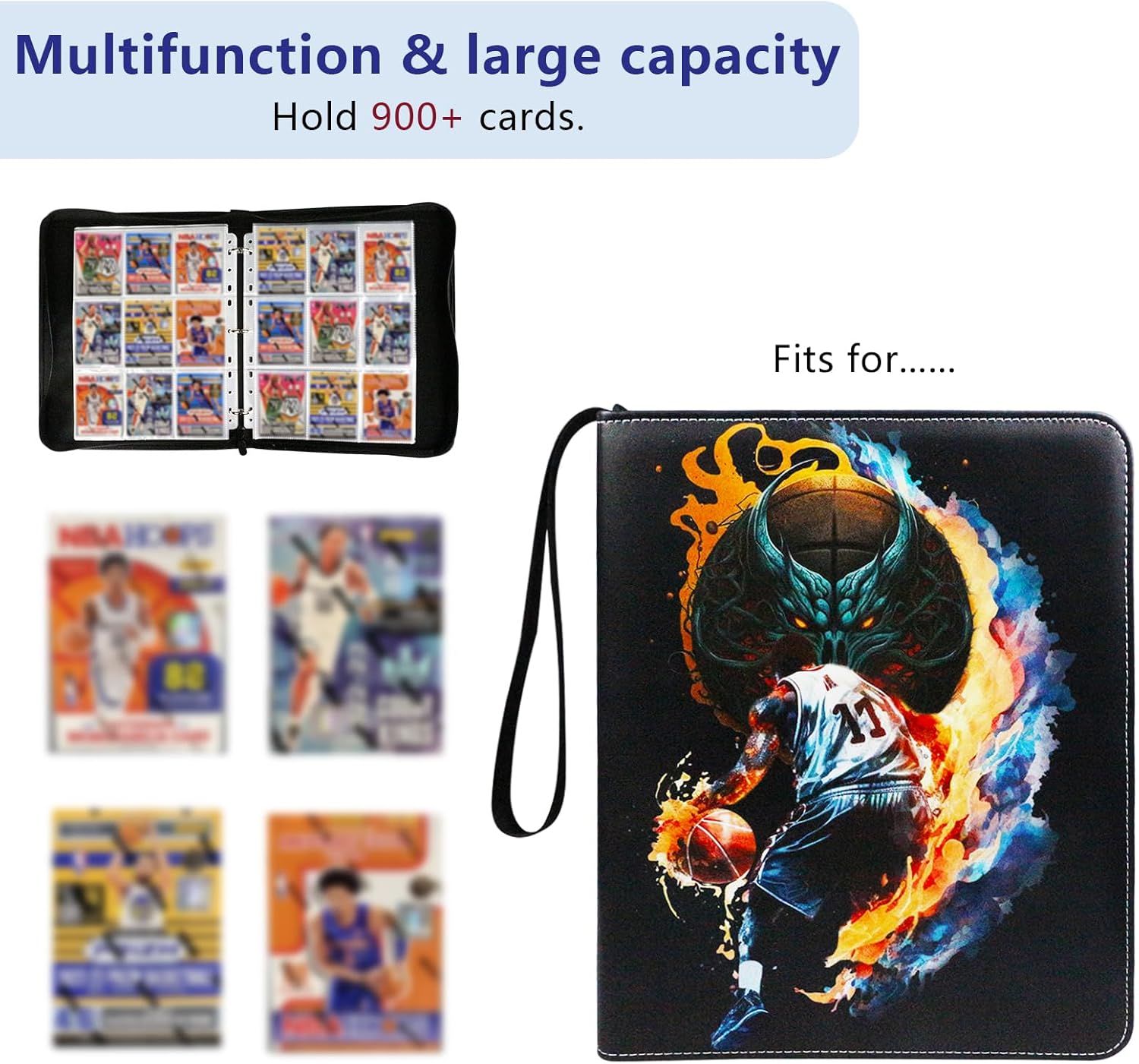 Carpeta de tarjetas de baloncesto con 9 bolsillos para 900 tarjetas con 50 fundas extraíbles, carpeta de tarjetas intercambiables, carpeta de